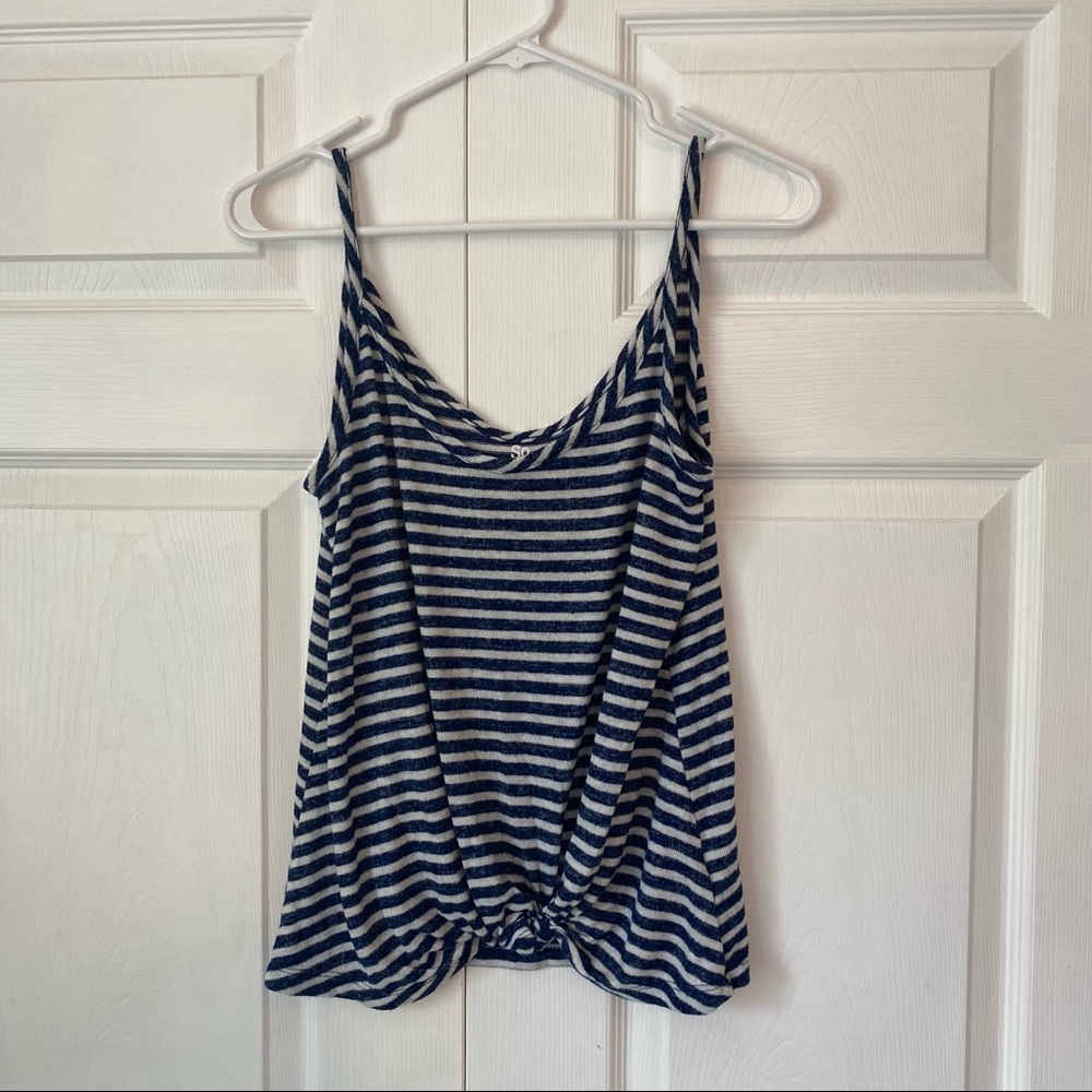 blue and white striped tank top